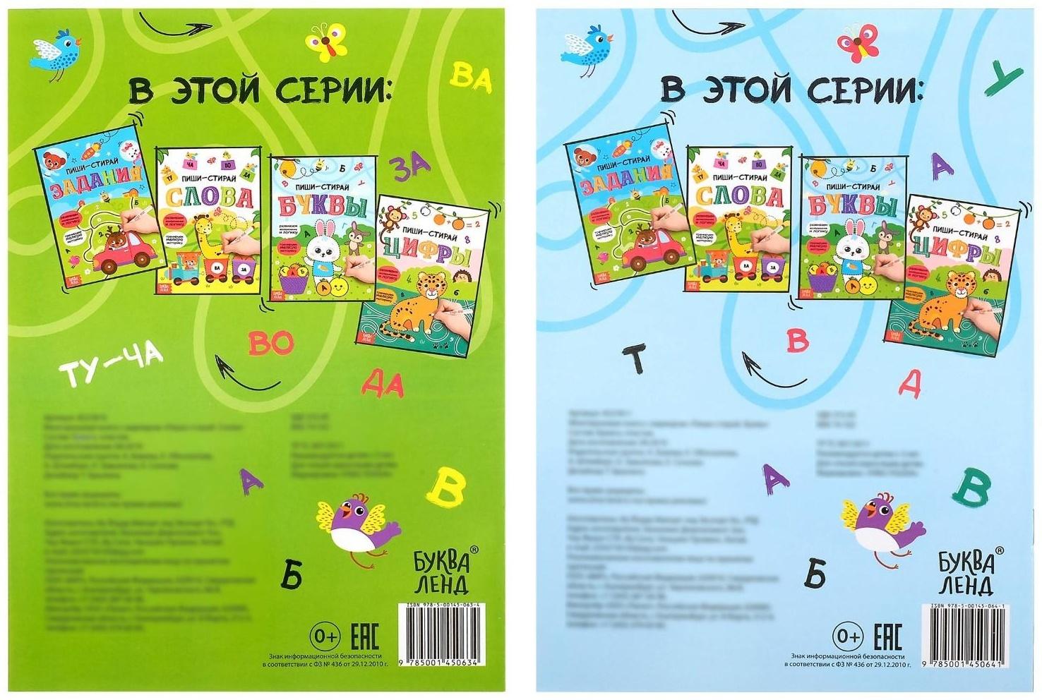 Обучающие книги с маркером «Пиши-стирай. Слова и буквы», 2 шт. по 12 стр.