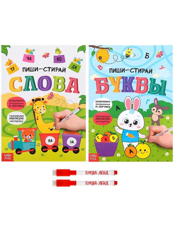 Обучающие книги с маркером «Пиши-стирай. Слова и буквы», 2 шт. по 12 стр.