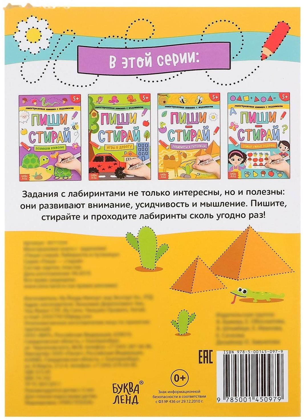 Многоразовая книжка с заданиями «Напиши и сотри. Лабиринты и путаницы», 12 стр.