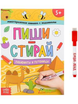 Многоразовая книжка с заданиями «Напиши и сотри. Лабиринты и путаницы», 12 стр.