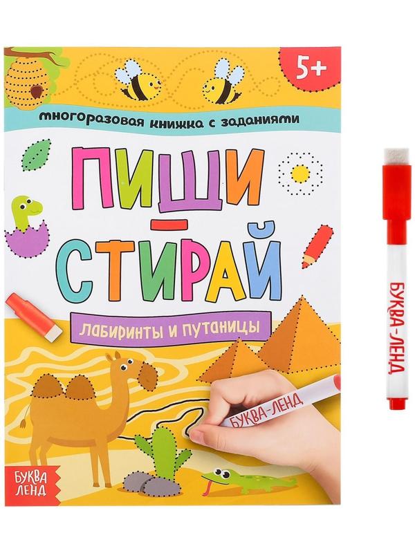 Многоразовая книжка с заданиями «Напиши и сотри. Лабиринты и путаницы», 12 стр.