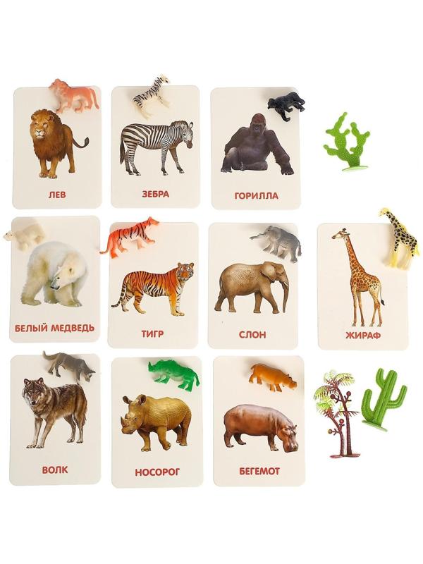 Развивающий набор фигурок для детей «Дикие животные» с карточками, по методике Домана