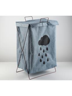 Корзина для белья складная с крышкой «Тучка», 35×28,5×57,5 см, цвет синий