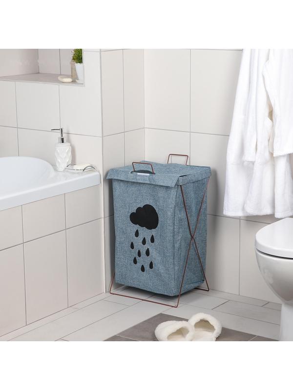 Корзина для белья складная с крышкой «Тучка», 35×28,5×57,5 см, цвет синий