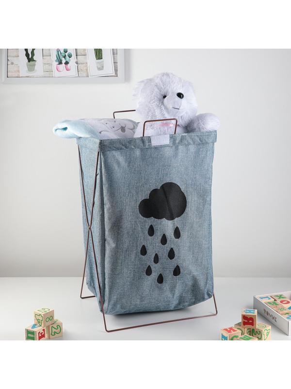 Корзина для белья складная с крышкой «Тучка», 35×28,5×57,5 см, цвет синий