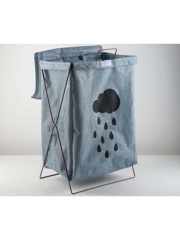 Корзина для белья складная с крышкой «Тучка», 35×28,5×57,5 см, цвет синий