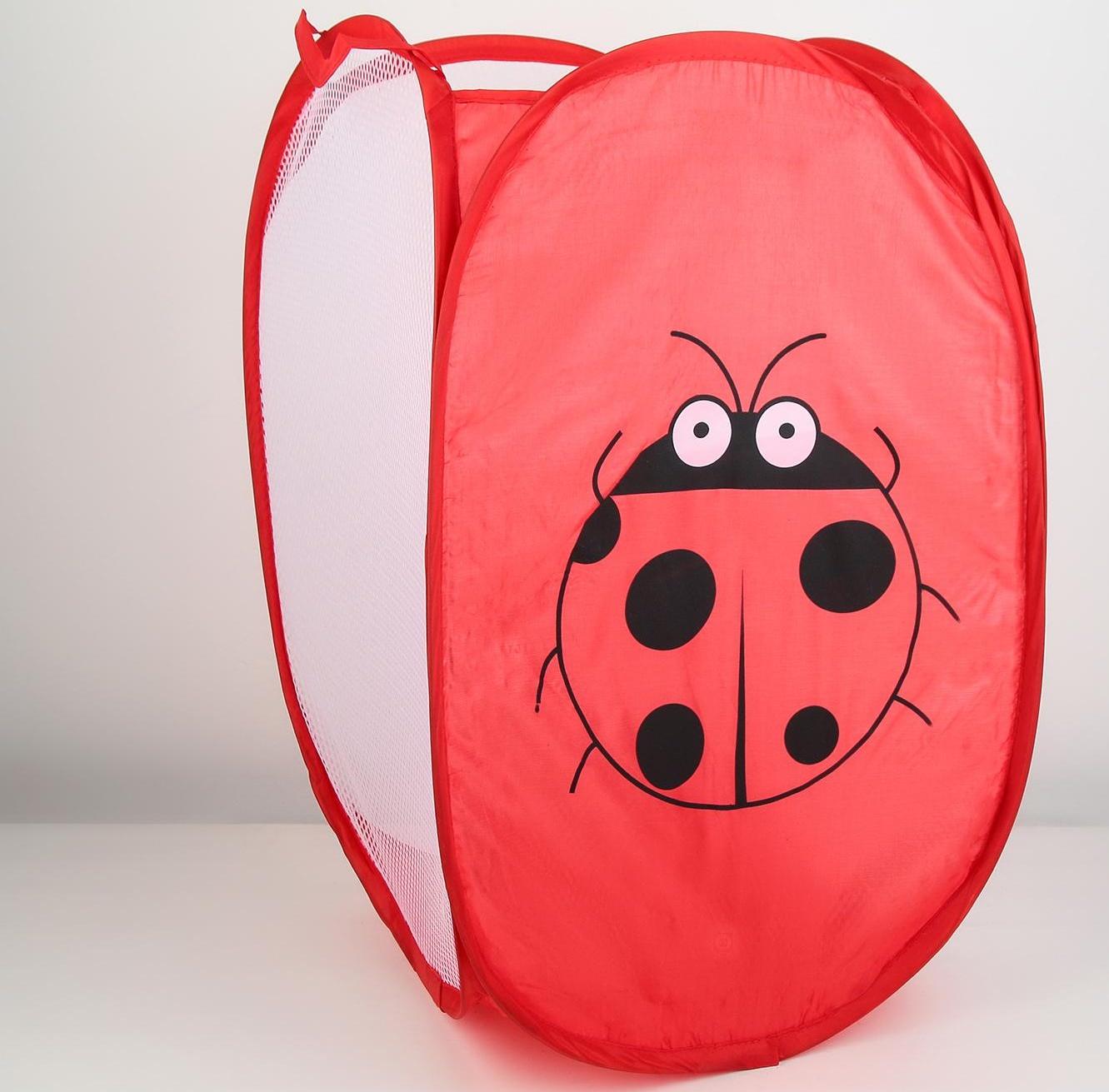Корзина-сетка Доляна «Божья коровка», складная, 32×32×52 см, цвет красный