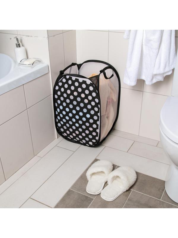 Корзина-сетка «Горошек», складная, 32×32×52 см, цвет чёрный