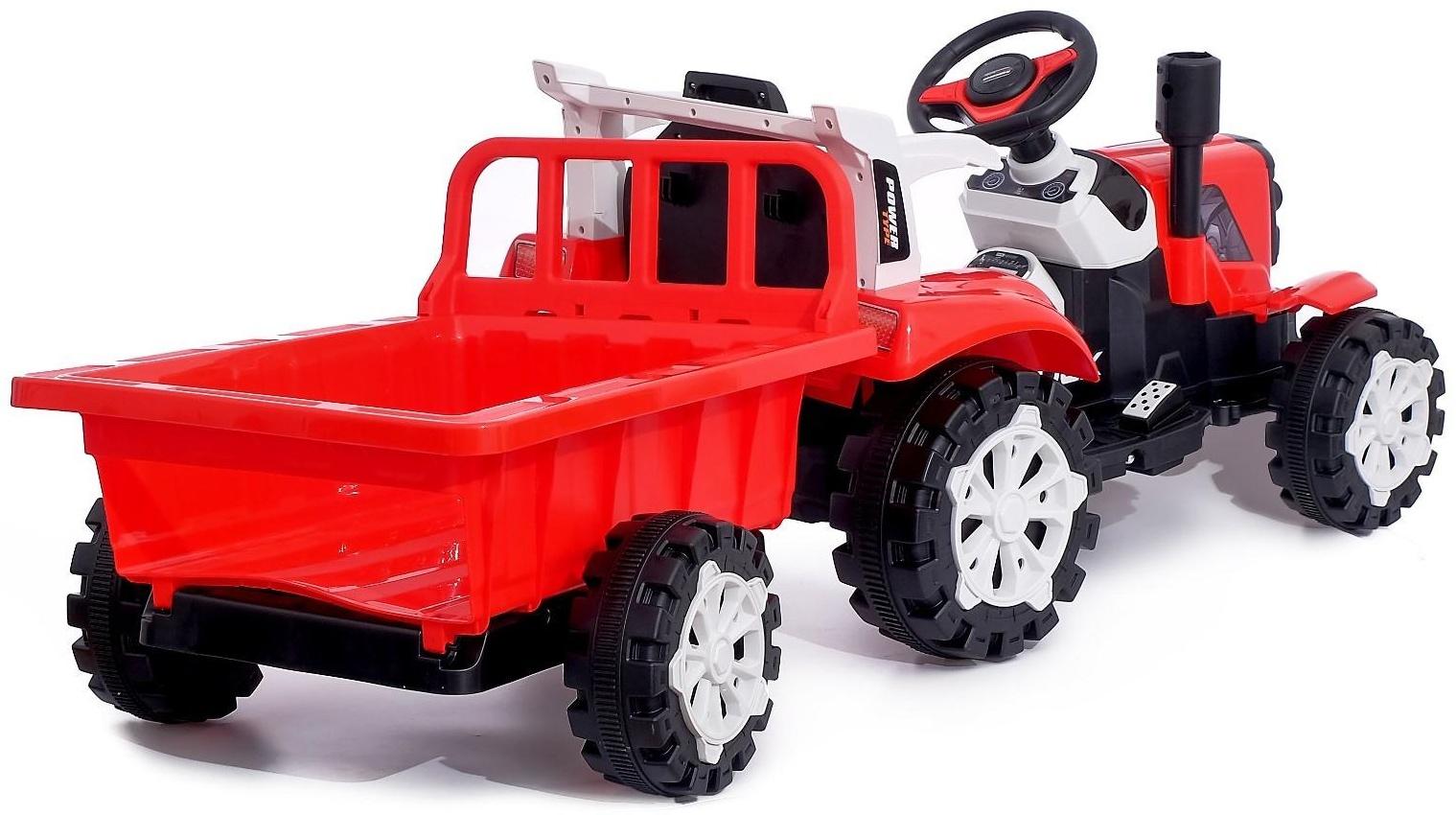 Электромобиль «Трактор», с прицепом, 2 мотора, цвет красный