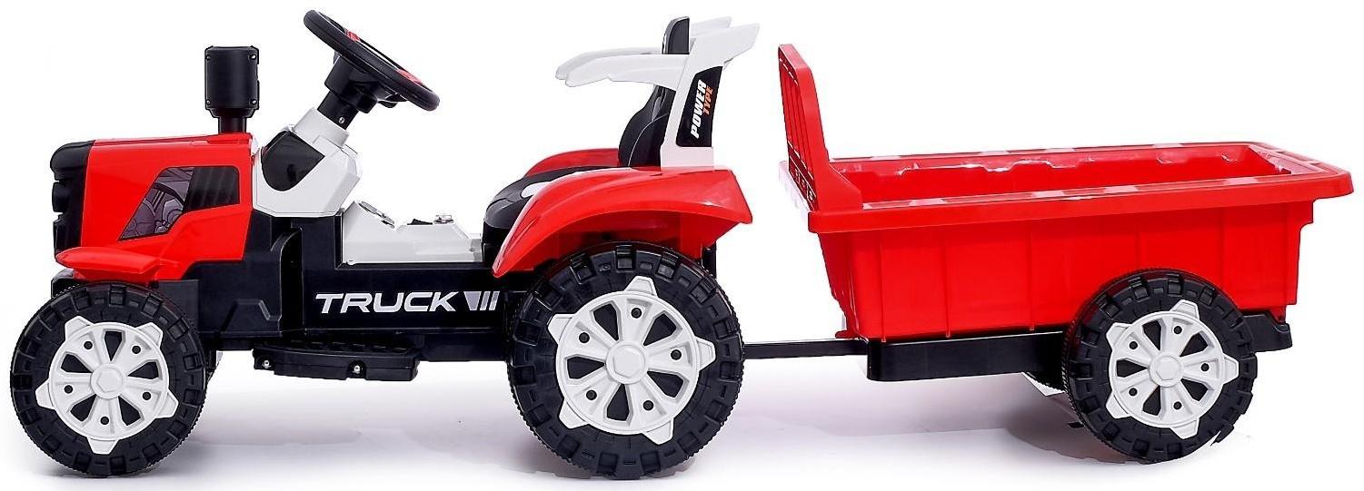 Электромобиль «Трактор», с прицепом, 2 мотора, цвет красный