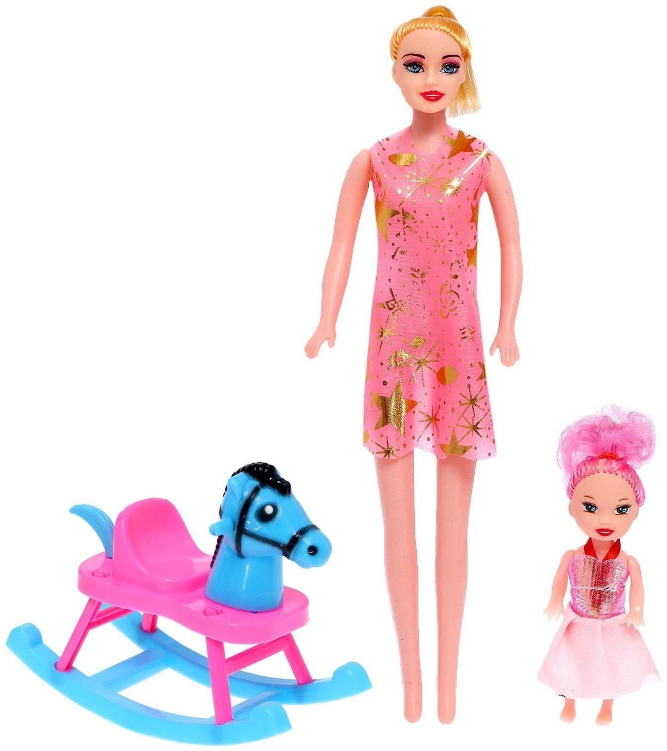 Кукла-модель «Оля» с малышкой на качалке, МИКС