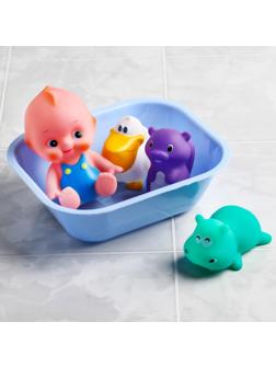 Набор игрушек для игры в ванне «Пупс в ванне» +3 игрушки, цвет МИКС