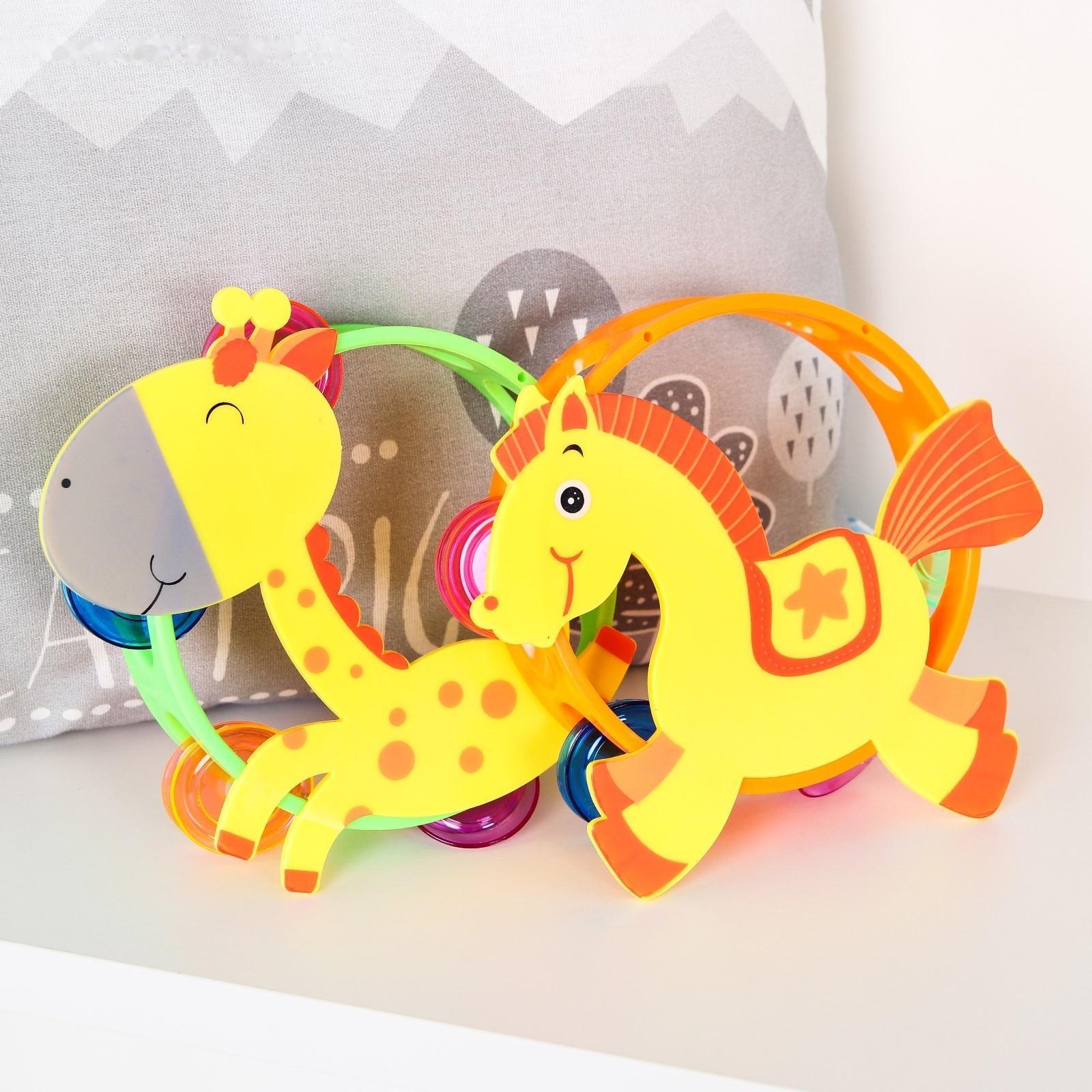 Погремушка бубен «Жирафик, Лошадка», виды МИКС