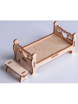 Деревянная мебель для кукол «Кровать с лавочкой»