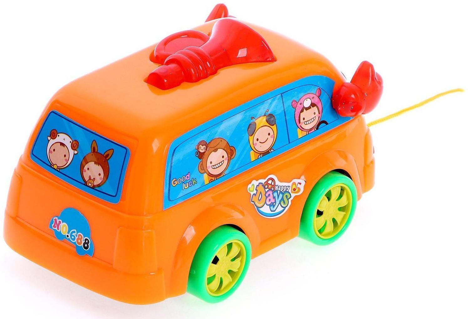 Каталка на верёвочке «Автобус», цвета МИКС