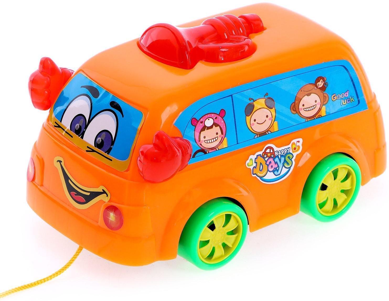 Каталка на верёвочке «Автобус», цвета МИКС