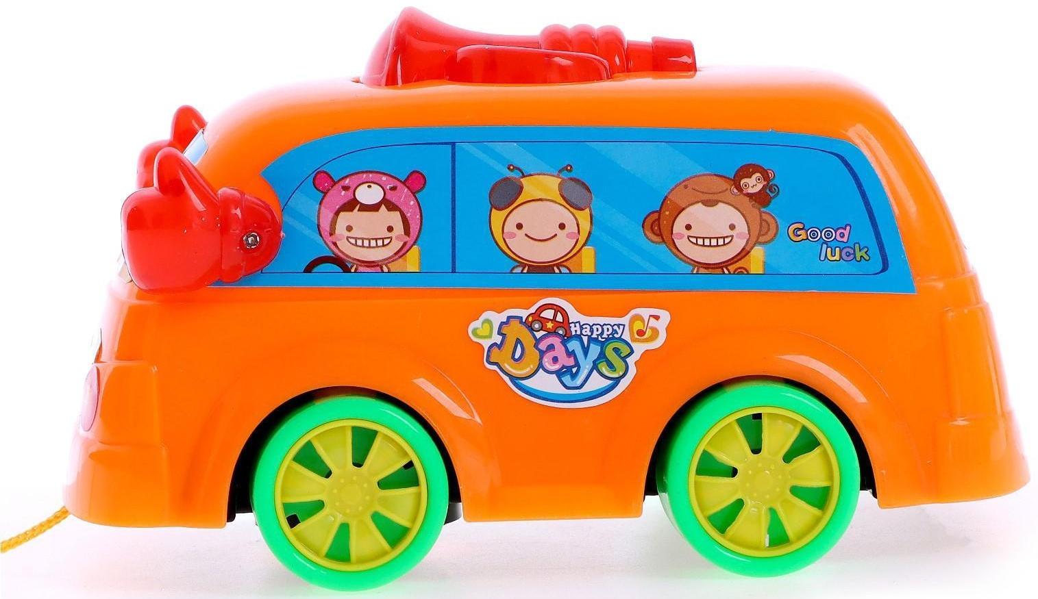 Каталка на верёвочке «Автобус», цвета МИКС