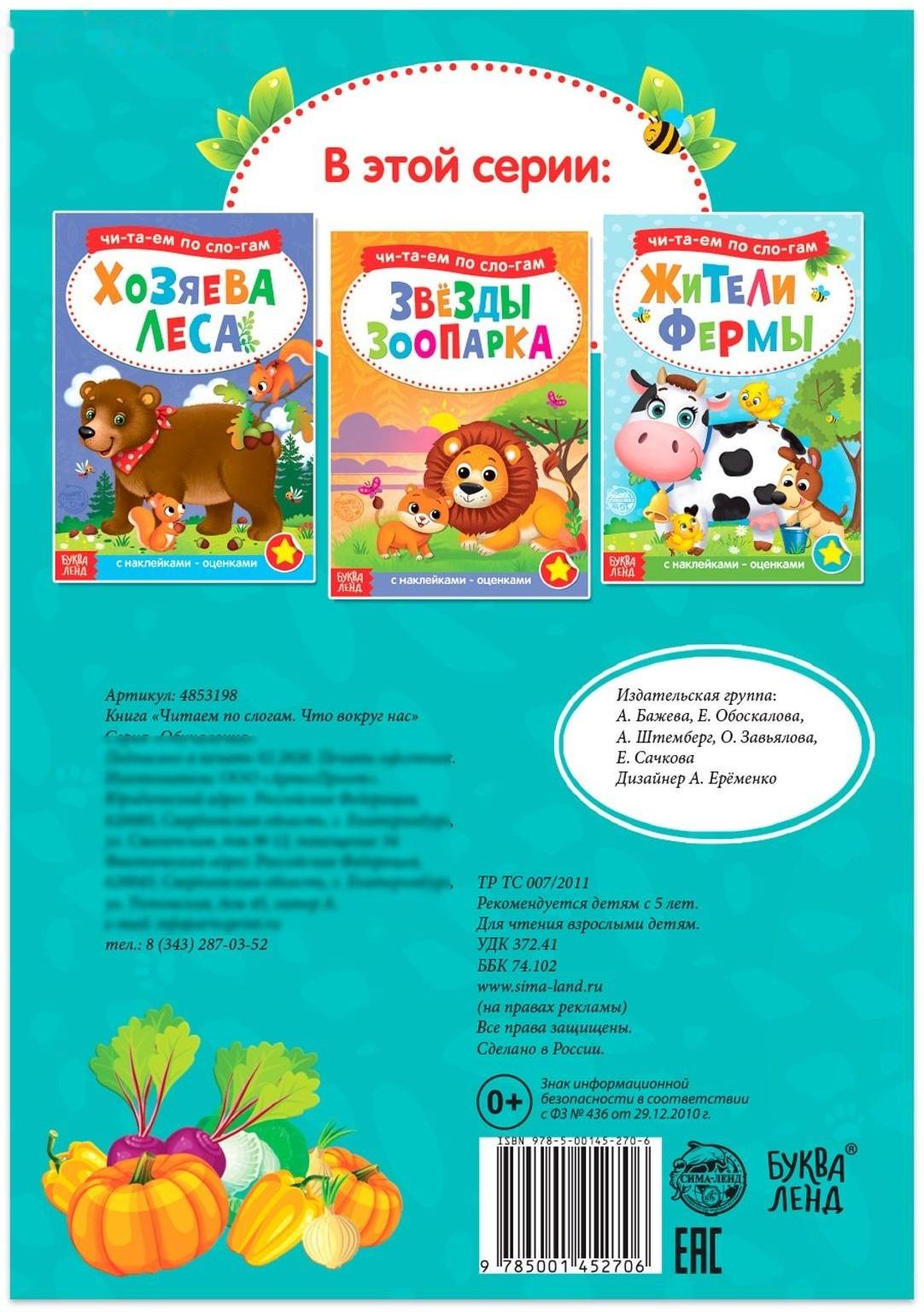 «Читаем по слогам» Книга с наклейками «Что вокруг нас», 12 стр.