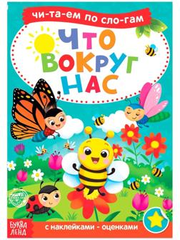 «Читаем по слогам» Книга с наклейками «Что вокруг нас», 12 стр.