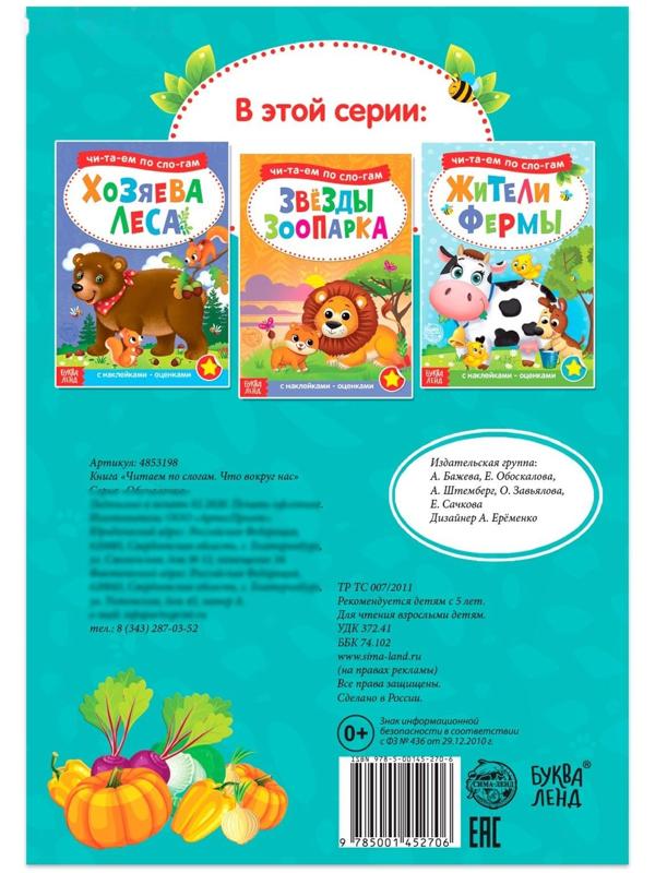 «Читаем по слогам» Книга с наклейками «Что вокруг нас», 12 стр.