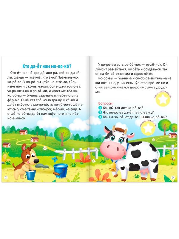 «Читаем по слогам» Книга с наклейками «Жители фермы», 12 стр.