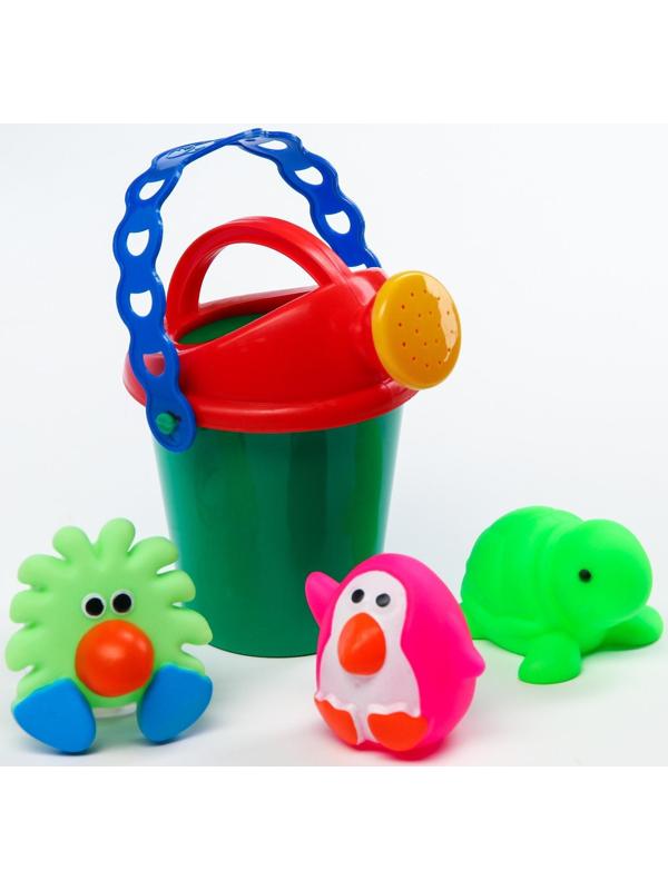 Набор игрушек для игры в ванне: лейка + 3 пвх игрушки, виды и цвет МИКС