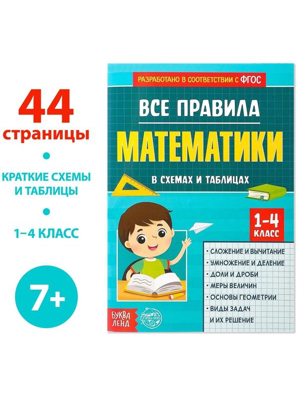 Сборник для 1–4 классов «Все правила математики», 44 стр.