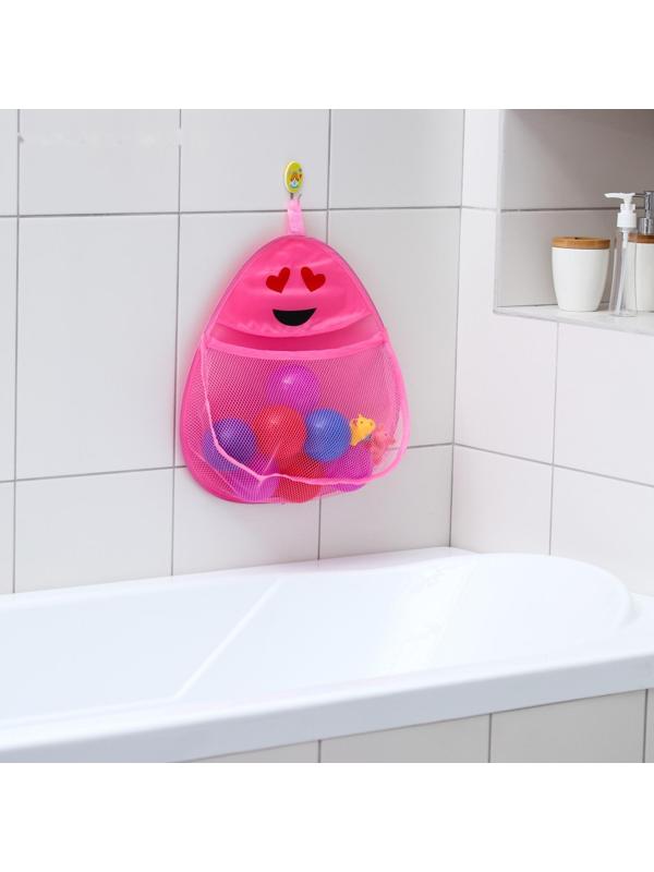 Сетка для хранения игрушек в ванной с петелькой «Смайлик», цвет розовый
