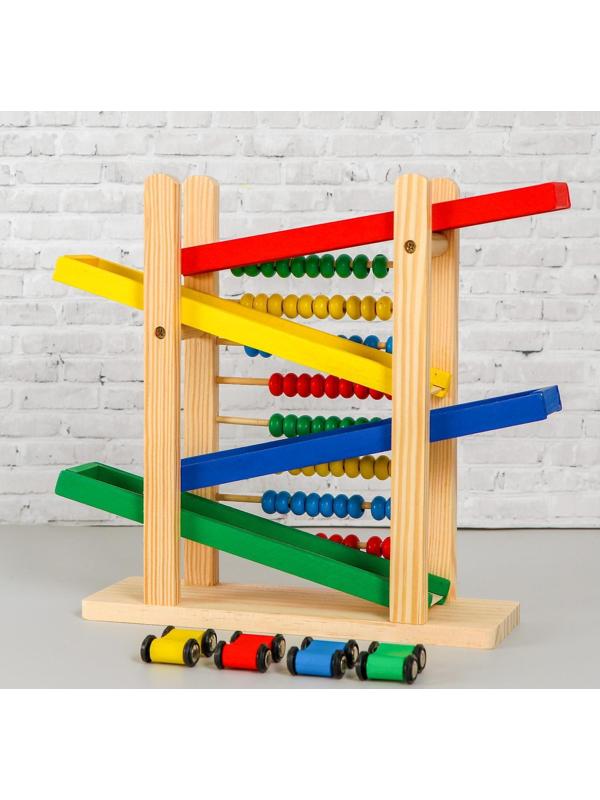Детская деревянная игрушка 2 в 1 «Автотрек + счёты» 31×28×9,5 см