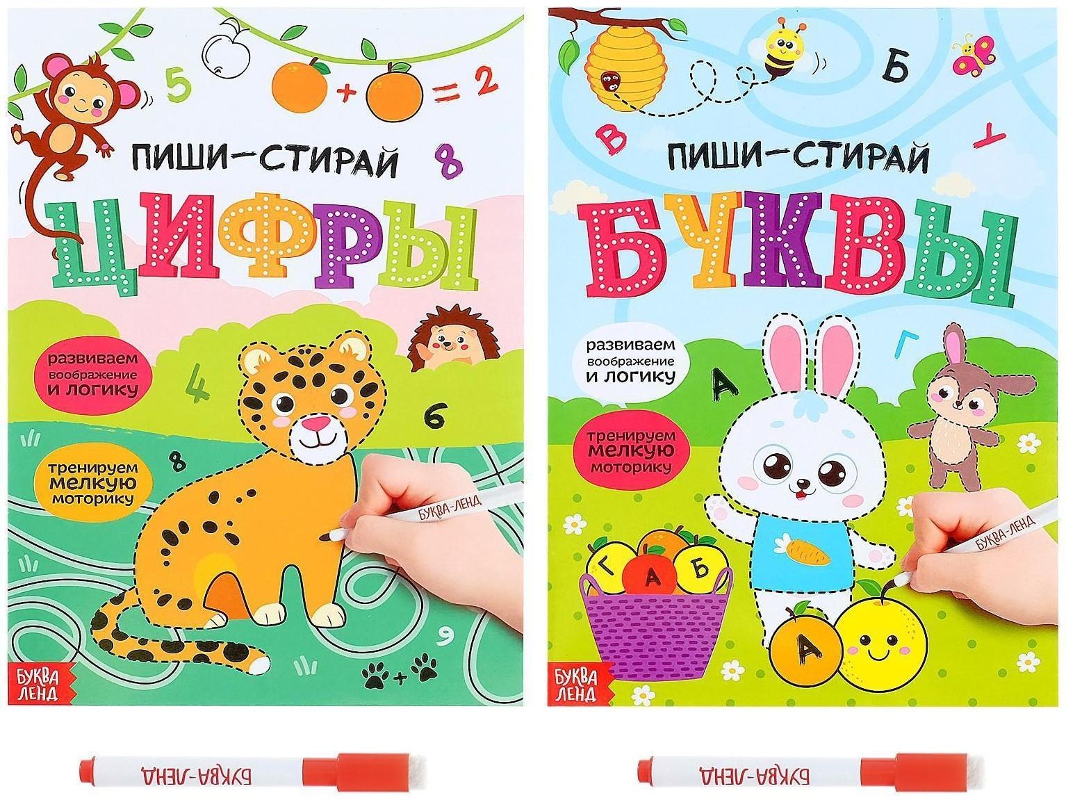 Набор многоразовых книг с маркером «Пиши-стирай. Буквы и цифры», 2 шт. по 12 стр.