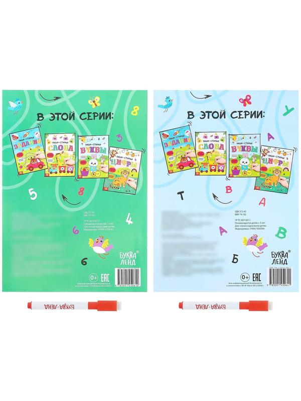 Набор многоразовых книг с маркером «Пиши-стирай. Буквы и цифры», 2 шт. по 12 стр.