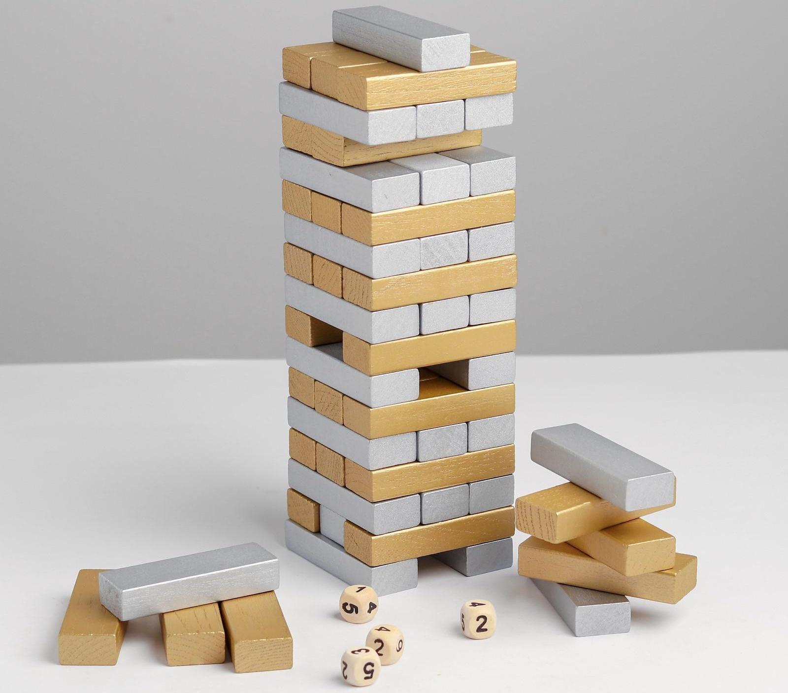 Головоломка дженга «Золото-серебро» 8×8×30 см