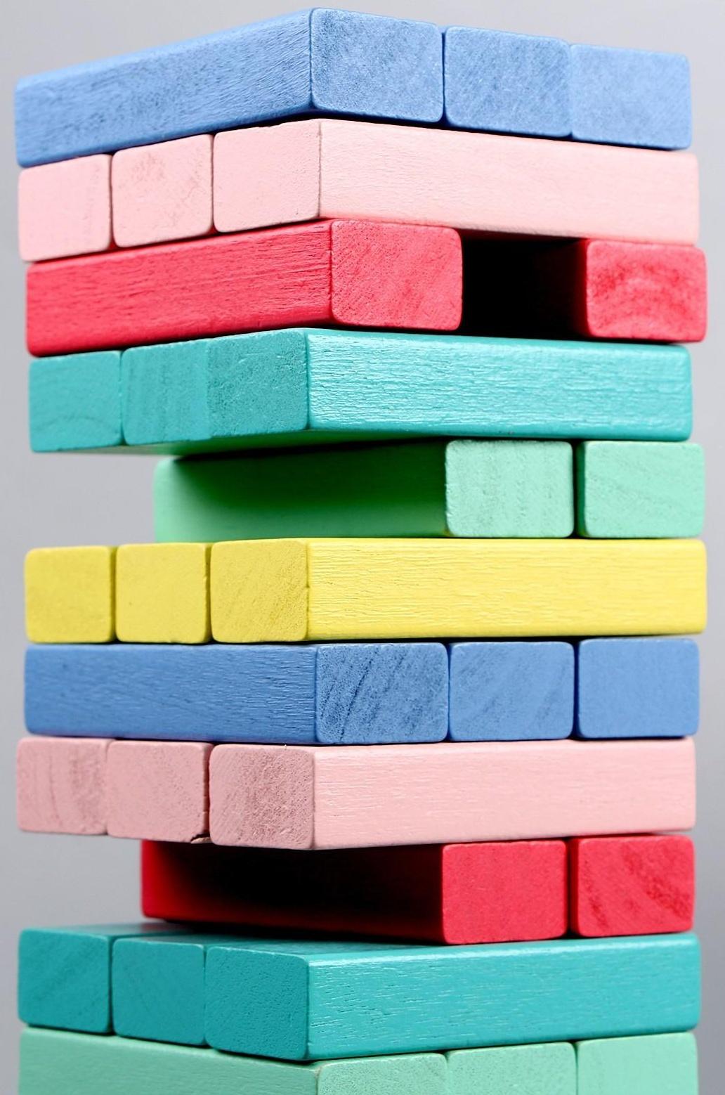 Игра настольная «Падающая башня цветная» 51 шт, 28,5х8,5х8 см