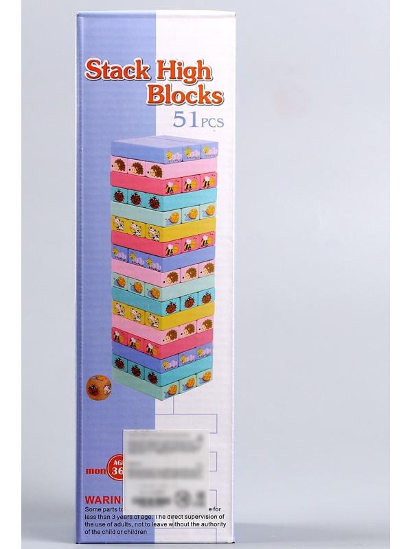 Игра настольная «Падающая башня цветная» 51 шт, 28,5х8,5х8 см