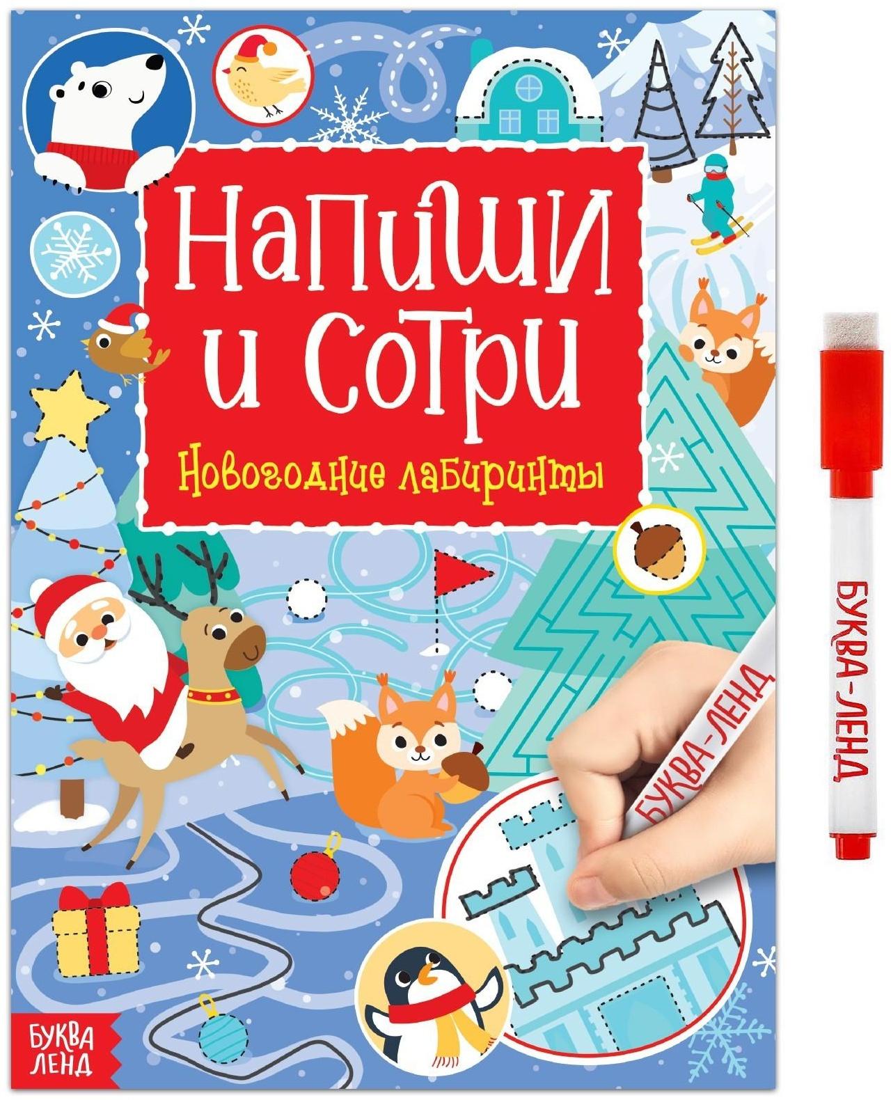 Многоразовая книга с маркером «Напиши и сотри. Зимние лабиринты», 12 стр.