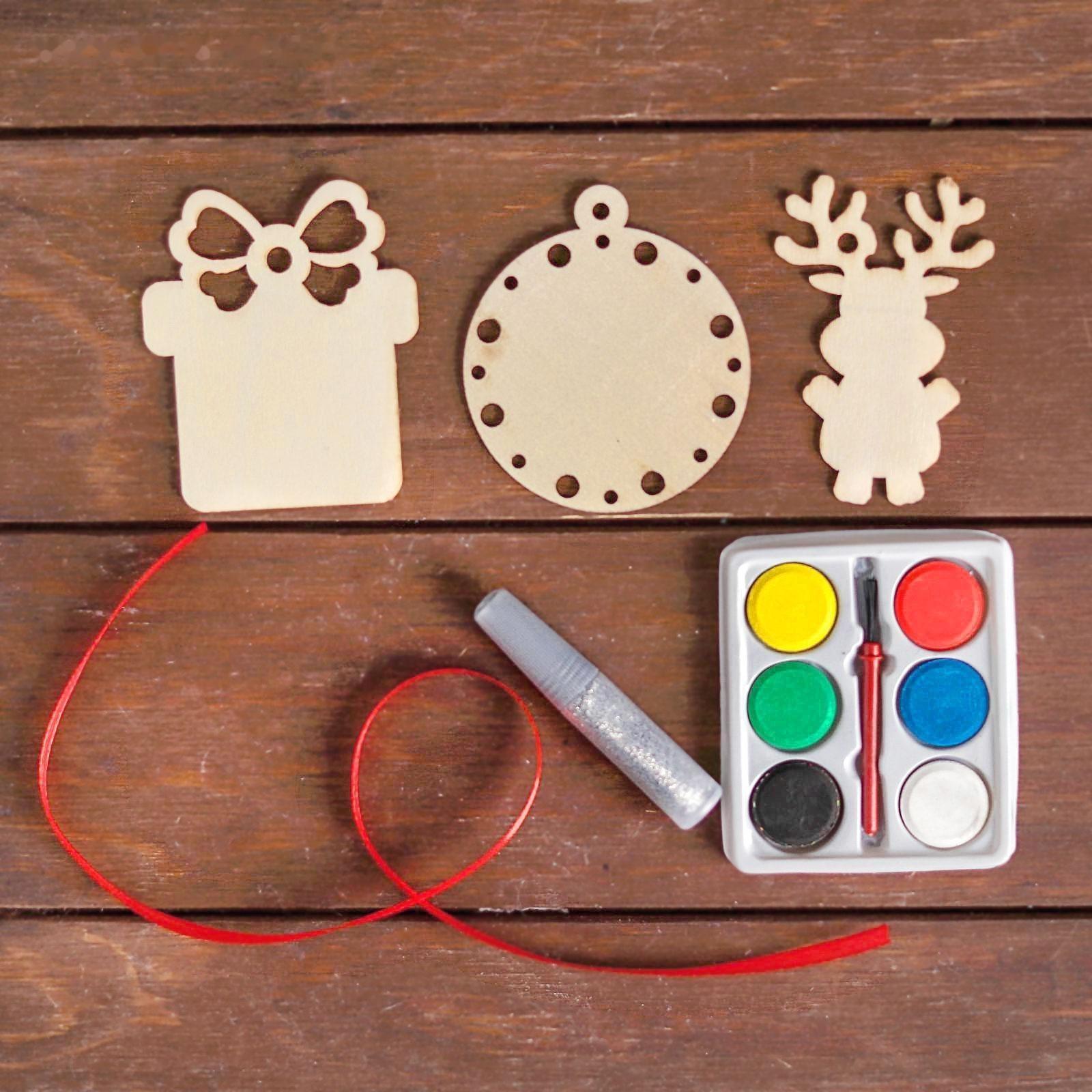 Набор для творчества «Ёлочные игрушки из дерева. Сделай сам» (олень, подарок, шарик)