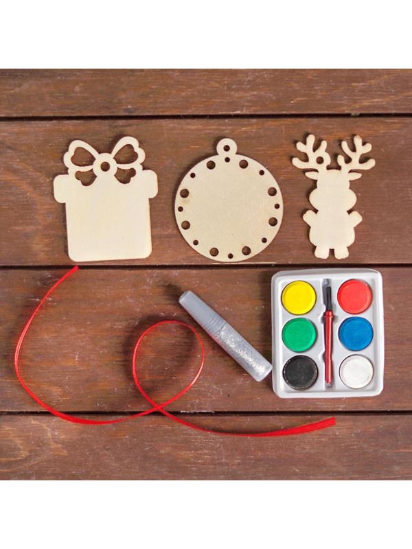 Набор для творчества «Ёлочные игрушки из дерева. Сделай сам» (олень, подарок, шарик)