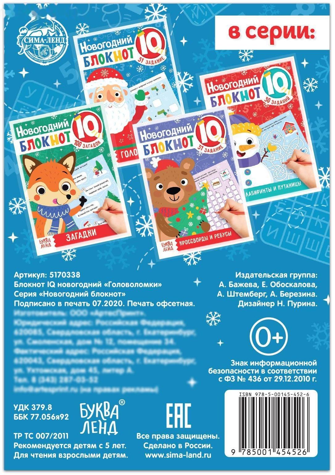 Блокнот IQ новогодний «Головоломки», 36 стр.