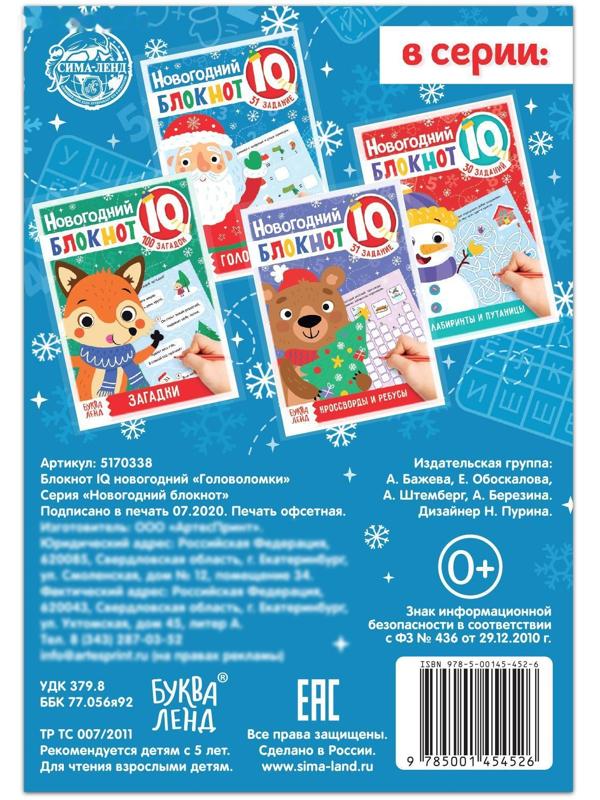 Блокнот IQ новогодний «Головоломки», 36 стр.