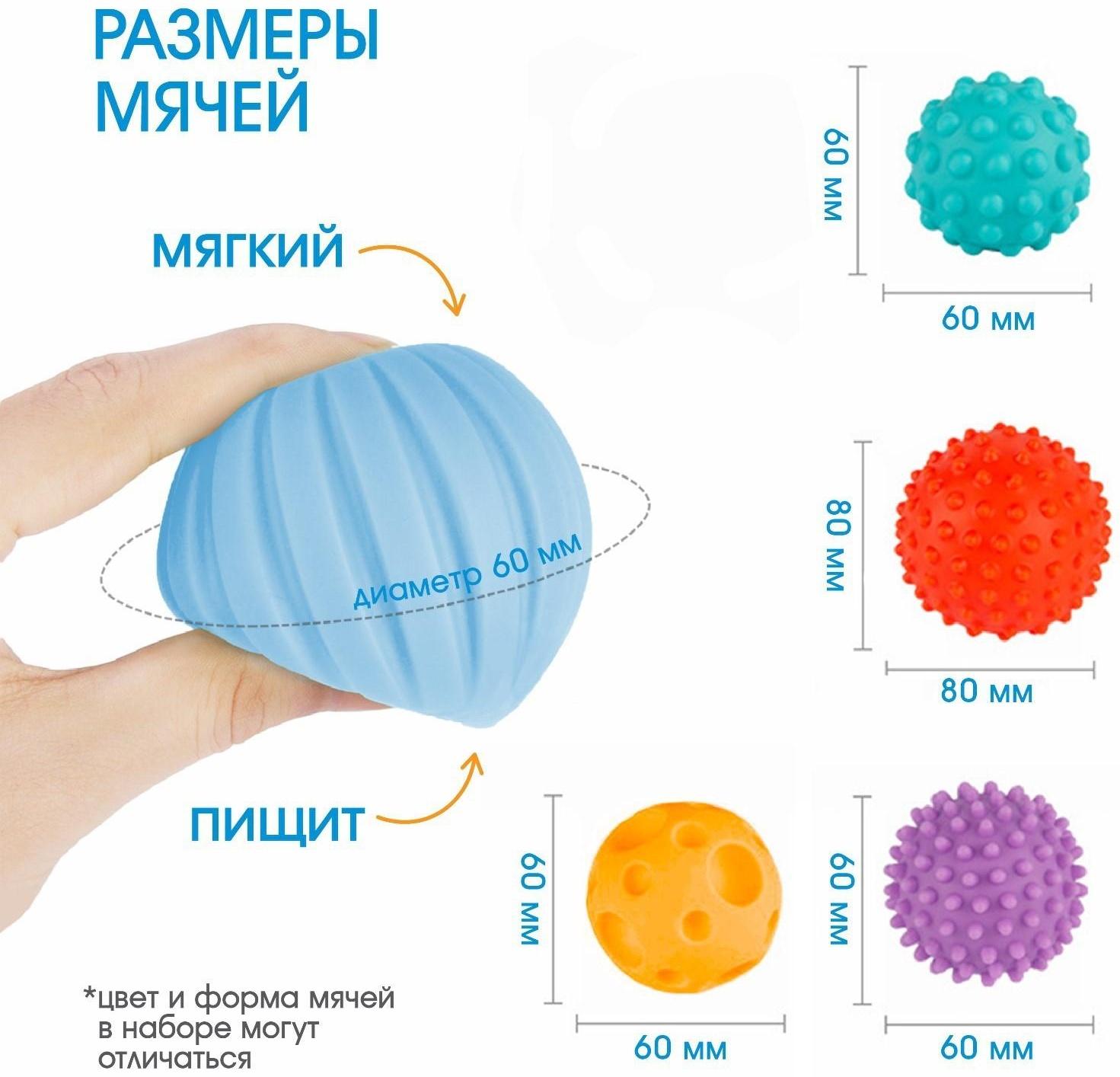 Подарочный набор развивающих, массажных мячиков «Паравозик», 5 шт.
