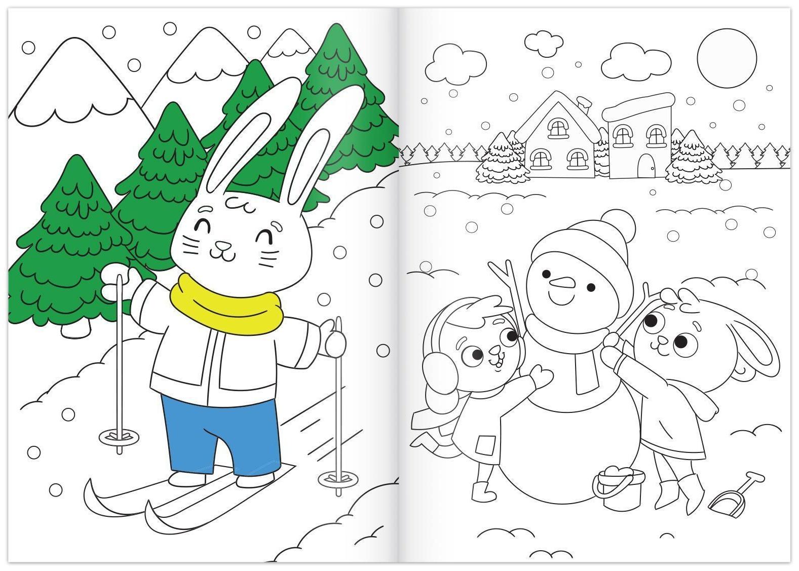 Раскраска новогодняя «Зайчата», 12 стр.