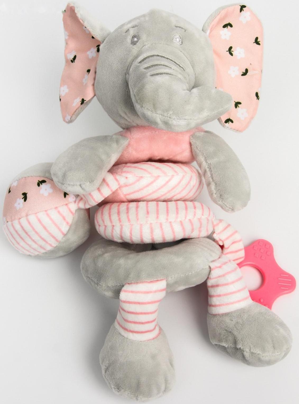 Растяжка - спираль мягкая с погремушкой на кроватку/коляску «Слоник розовый»