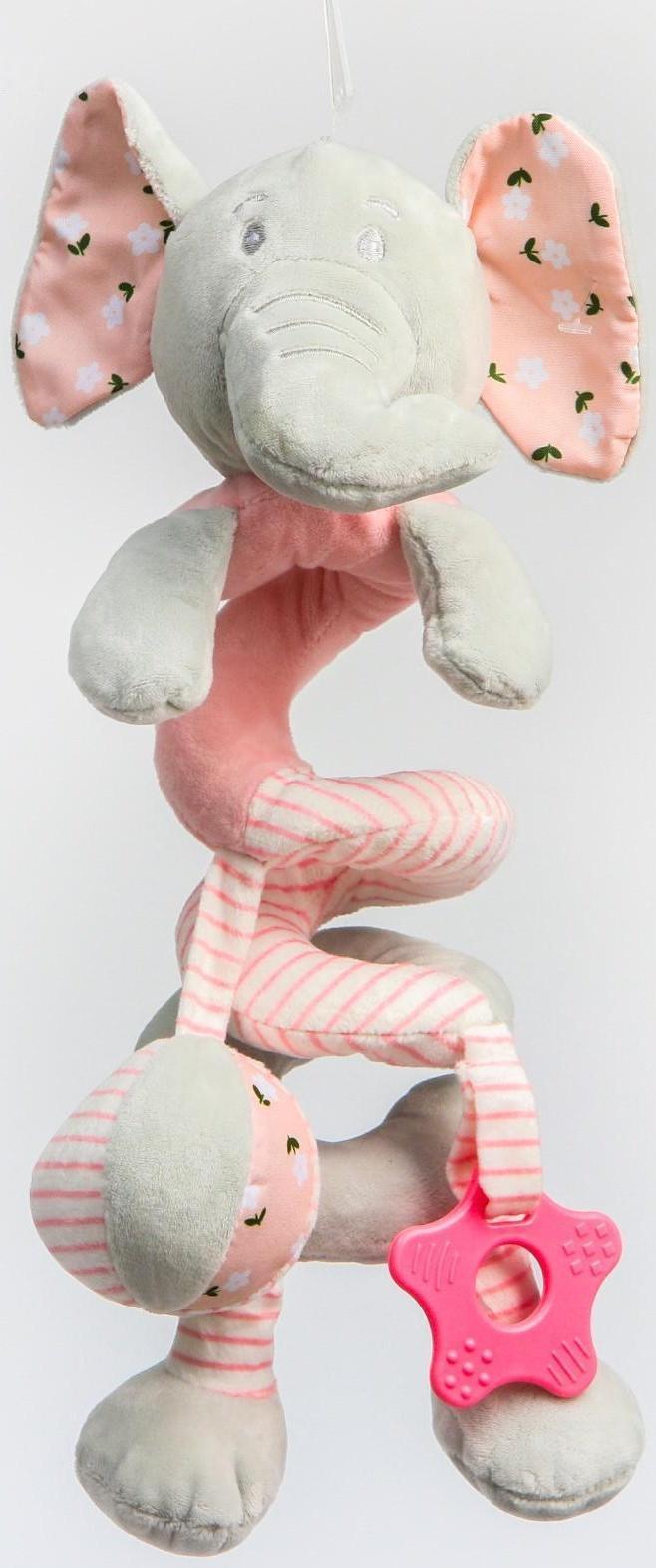 Растяжка - спираль мягкая с погремушкой на кроватку/коляску «Слоник розовый»
