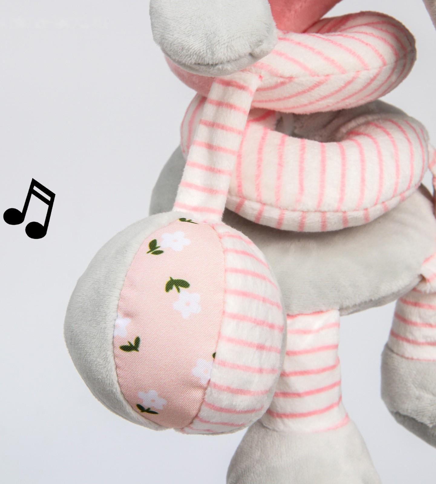 Растяжка - спираль мягкая с погремушкой на кроватку/коляску «Слоник розовый»