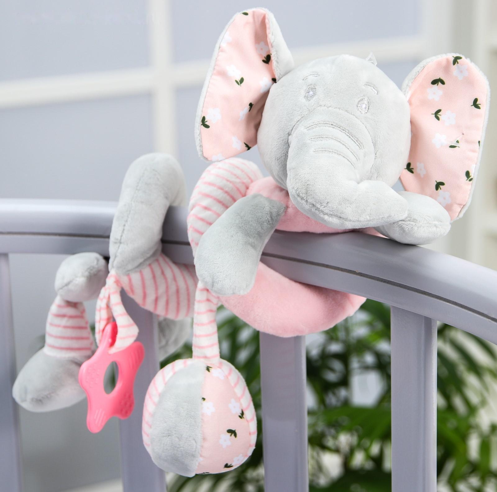 Растяжка - спираль мягкая с погремушкой на кроватку/коляску «Слоник розовый»