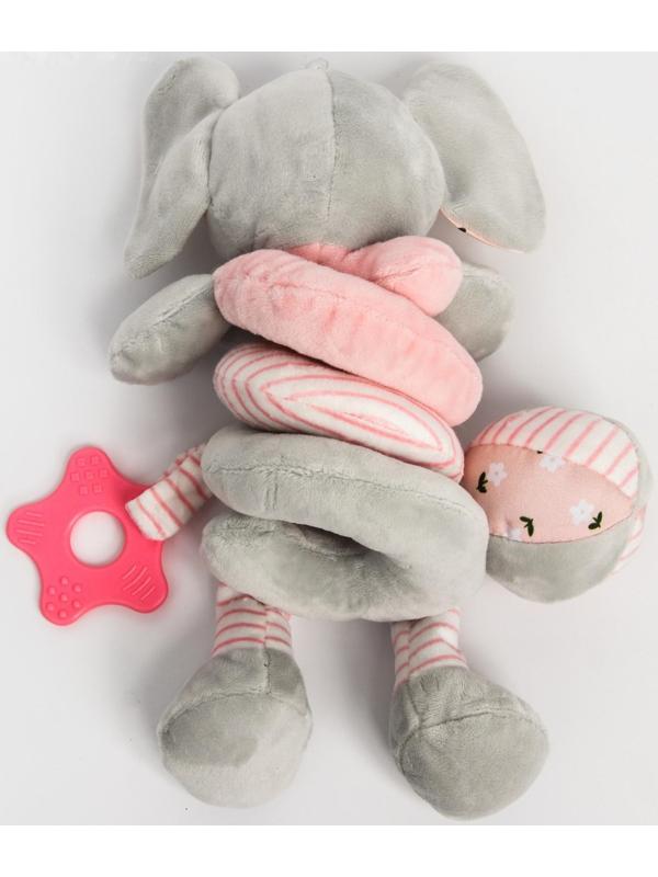 Растяжка - спираль мягкая с погремушкой на кроватку/коляску «Слоник розовый»