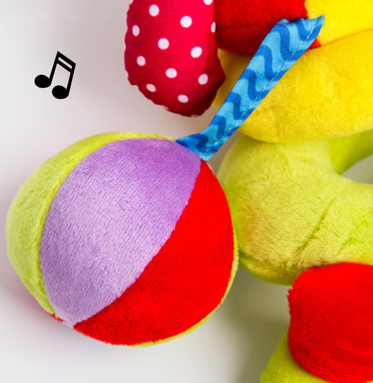 Растяжка - спираль мягкая с погремушкой на кроватку/коляску «Слоник яркий»