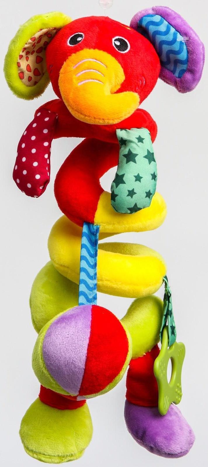 Растяжка - спираль мягкая с погремушкой на кроватку/коляску «Слоник яркий»