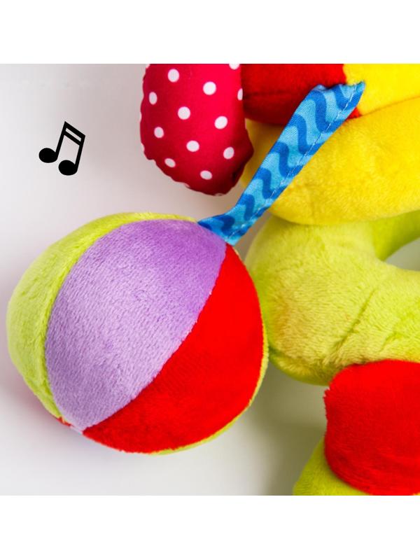 Растяжка - спираль мягкая с погремушкой на кроватку/коляску «Слоник яркий»