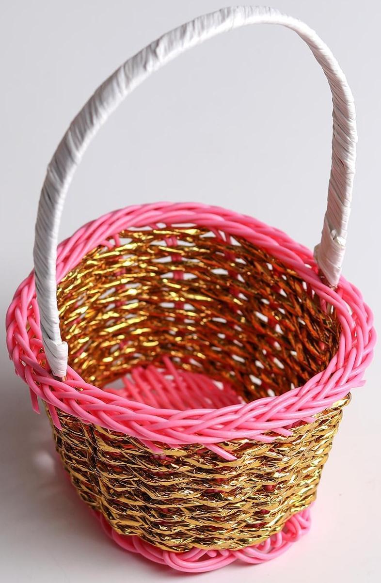 Миниатюра кукольная - корзинка, цвет розовый с золотым